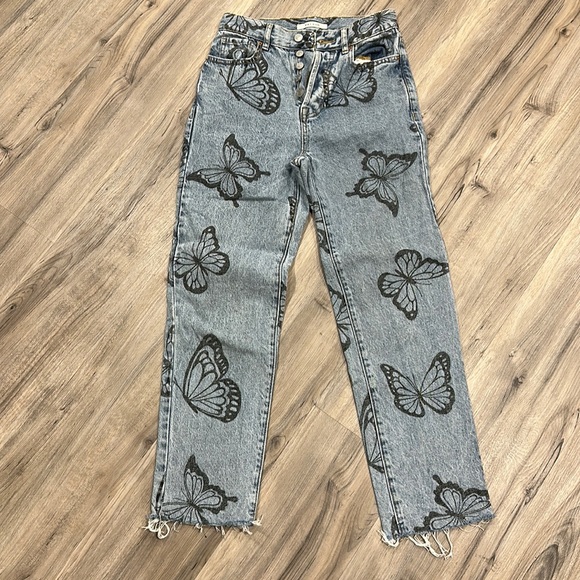 90s Vintage Floral Print High-Waisted Straight Leg Jeans - Trendy Casual Style, Machine Washable, Year-Round Wear